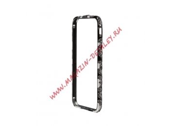 Bumper "Змейка серебряная со стразами" для Apple iPhone 6, 6s металл белый с черным