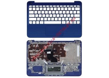 Клавиатура (топ-панель) для ноутбука HP Stream X360 11-p белая с синим топкейсом