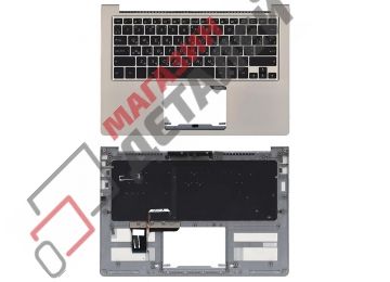 Клавиатура (топ-панель) для ноутбука Asus ZenBook UX303U черная с серым топкейсом и подсветкой
