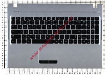 Клавиатура (топ-панель) для ноутбука Samsung Q530 NP-Q530 черная с серебристым топкейсом