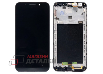 Дисплей (экран) в сборе с тачскрином для Asus ZenFone Max ZC550KL черный с рамкой (с разбора)