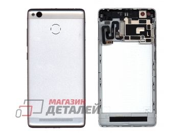 Задняя крышка аккумулятора для Xiaomi Redmi 3s c датчиком распознавания отпечатка пальца серебристая (с разбора)