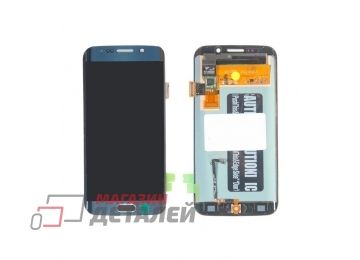 Дисплей (экран) в сборе с тачскрином для Samsung Galaxy S6 Edge SM-G925F синий с кнопкой home (Premium LCD)