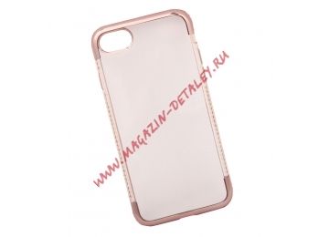 Силиконовый чехол LP для Apple iPhone 7 TPU, хром рамка розовое золото со стразами, прозрачный