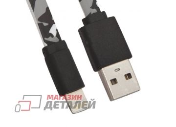 USB Дата-кабель для Apple Lightning 8-pin плоский Army Printing 1 метр (черный камуфляж)