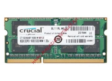 Оперативная память для ноутбука (SODIMM) Crucial 8GB 2Rx8 DDR3L-1600 (CT102464BF160B)
