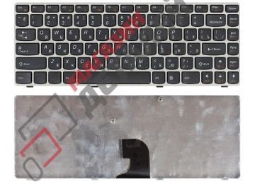 Клавиатура для ноутбука Lenovo IdeaPad Z360 черная с серебристой рамкой