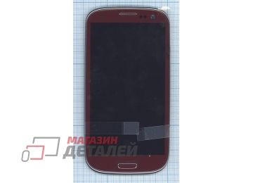 Дисплей (экран) в сборе с тачскрином для Samsung Galaxy S3 GT-I9300 красный с рамкой