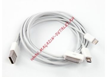 USB Дата-кабель 4 в 1 для Apple 30 pin, для Apple 8 pin, Micro USB, для Samsung Tab белый