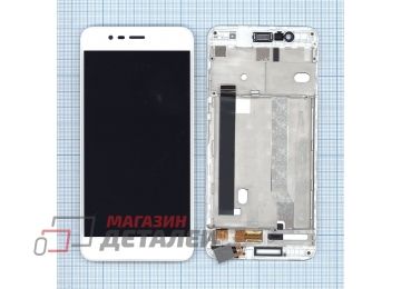Дисплей (экран) в сборе с тачскрином для Asus ZenFone 3 Max ZC520TL белый с рамкой (с разбора)