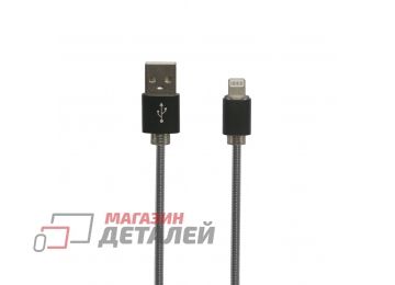 USB кабель "LP" для Apple Lightning 8 pin металлическая оплетка 1м черный