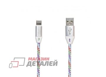 USB кабель "LP" для Apple Lightning 8 pin оплетка и металлические разъемы 1м синий