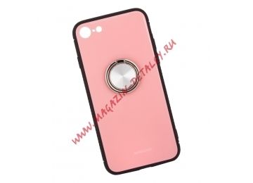 Защитная крышка "LP" для iPhone 7/8 "Glass Case" с кольцом (розовое стекло/коробка)