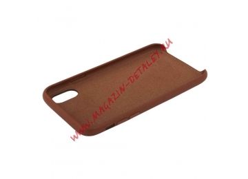 Защитная крышка для iPhone Xs Leather Сase кожаная (коричневая, коробка)