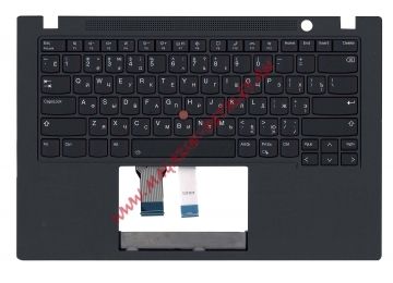 Клавиатура (топ-панель) для ноутбука Lenovo ThinkPad T14s gen 2 черная с черным топкейсом