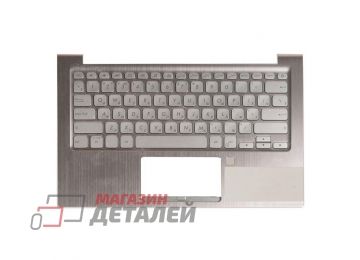 Клавиатура (топ-панель) для ноутбука Asus X330UA, X330UN серебристая с серым топкейсом, с подсветкой (с разбора)