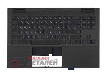Клавиатура (топ-панель) для ноутбука HP Omen 15-EN черная с черным топкейсом
