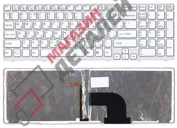 Клавиатура для ноутбука Sony Vaio SVE15 E15 белая с подсветкой, плоский Enter