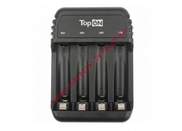 Зарядное устройство TOP-CH500 для 1-4 аккумуляторов типа AA/AAA Ni-MH и Ni-Cd, LED индикатор, MicroUSB 5V, черное
