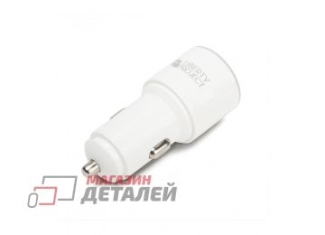 Автомобильная зарядка "LP" с двумя USB выходами 2,1А + USB кабель USB Type-C "Barrel Series" белая (европакет)