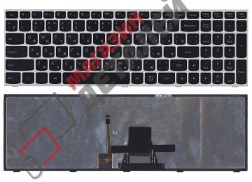 Клавиатура для ноутбука Lenovo IdeaPad G50-30, G50-45, G50-70 черная с серебристой рамкой и подсветкой