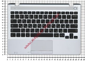 Клавиатура (топ-панель) для ноутбука Samsung NP300U1A NP305U1A 300U1A черная с серебристым топкейсом