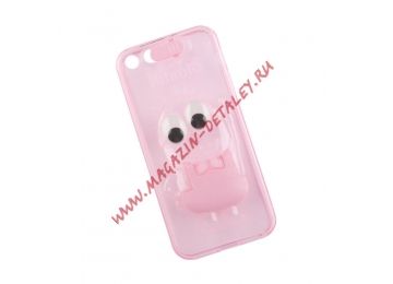 Силиконовый чехол с ремешком Глазастый Миньон для Apple iPhone 5, 5s, SE розовый