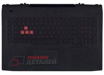 Клавиатура (топ-панель) для ноутбука HP Omen 17-AN черная с черным топкейсом, с подсветкой (с разбора)