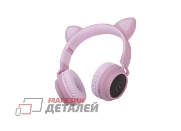 Bluetooth гарнитура HOCO W27 Cat Ear BT5.0 3.5 мм, microSD, накладная, с подсветкой ушек, с регулятором громкости (розовый)