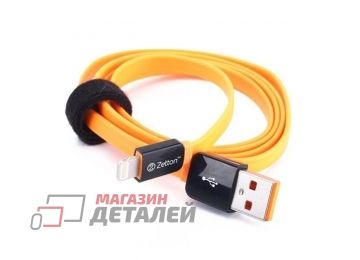 USB кабель передачи данных Zetton Flat ZTLSUSBFCA8BO разъем Apple 8 pin плоский черный с оранжевым