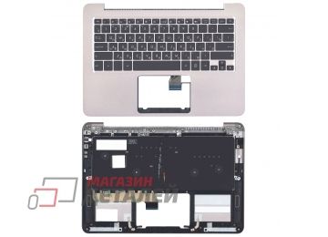 Клавиатура (топ-панель) для ноутбука Asus ZenBook UX305UAB черная с серебристым топкейсом