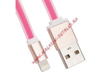 USB Дата-кабель Cable для Apple 8 pin плоский мягкий силикон 1 м. розовый