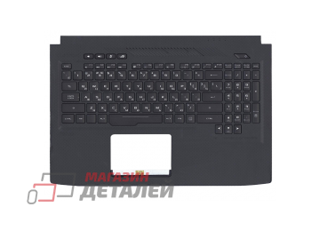 Клавиатура (топ-панель) для ноутбука Asus ROG Strix GL503 GL503V GL503VD черная с черным топкейсом и белой подсветкой