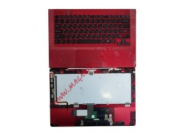 Клавиатура (топ-панель) для ноутбука Sony Vaio VPC-SB, VPC-SD черная с красным топкейсом