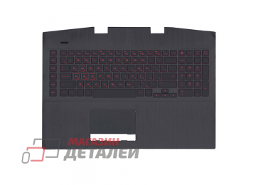 Клавиатура (топ-панель) для ноутбука HP Omen 17-CB черная с черным топкейсом и красной подсветкой