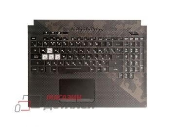 Клавиатура (топ-панель) для ноутбука Asus GL504GW, GL504GS черная с черным топкейсом, с RGB подсветкой и тачпадом (с разбора)