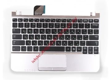 Клавиатура (топ-панель) для ноутбука Samsung NC110 NP-NC110 черна с серебристым топкейсом