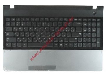 Клавиатура (топ-панель) для ноутбука Samsung 300E5A 305E5A черная с серебристым топкейсом