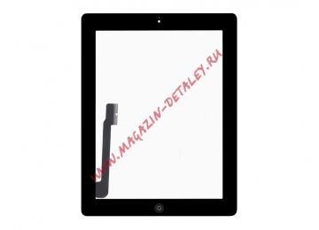 Сенсорное стекло (тачскрин) для Apple iPad 3 с кнопкой Home черное (Premium)