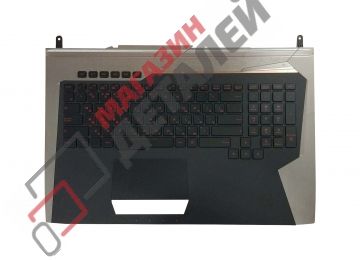 Клавиатура (топ-панель) для ноутбука Asus ROG G752, G752VL, G752VS черная с черно-серым топкеисом и подсветкой