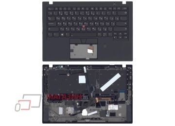 Клавиатура (топ-панель) для ноутбука Lenovo ThinkPad X1 Carbon Gen 6 FPR NFS черная с черным топкейсом и трекпойнтом