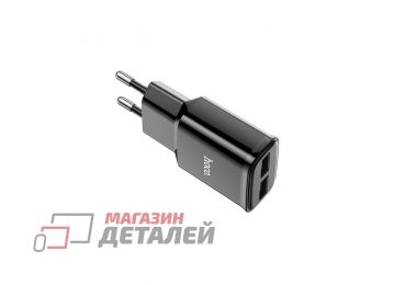 Блок питания (сетевой адаптер) HOCO C88A Star round 2xUSB, 2.4A с кабелем Lightning (1м) (черный)