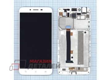 Дисплей (экран) в сборе с тачскрином для Asus ZenFone 3 Max ZC553KL белый с рамкой (с разбора)