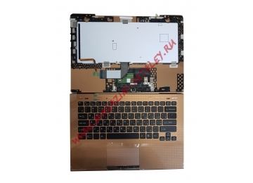Клавиатура (топ-панель) для ноутбука Sony Vaio VPC-SB, VPC-SD черная с золотым топкейсом
