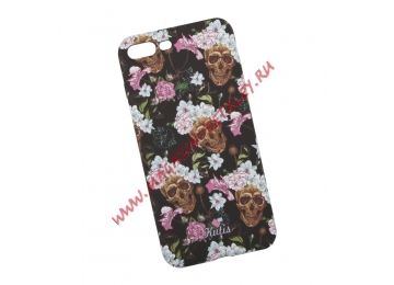 Защитная крышка для iPhone 8 Plus/7 Plus "KUtiS" Skull BK-1 Черепа и цветы (черная с белым)