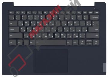 Клавиатура (топ-панель) для ноутбука Lenovo IdeaPad S340-14 черная с темно-синим топкейсом, с подсветкой
