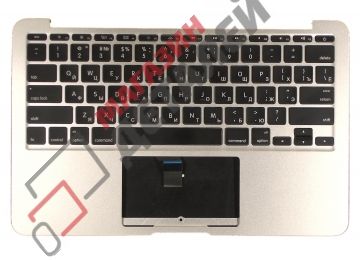 Клавиатура (топ-панель) для ноутбука Apple A1370 2011+ серебристая с черными клавишами, с подсветкой, плоский ENTER
