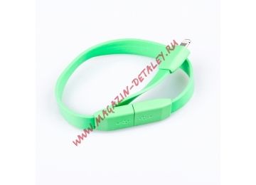 USB кабель для Apple iPhone, iPad, iPod 8 pin плоский (браслет) зеленый, европакет LP