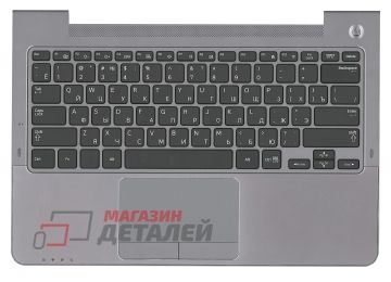 Клавиатура (топ-панель) для ноутбука Samsung NP530U3B NP-530U3B 530U3B черная с серым топкейсом (с разбора)