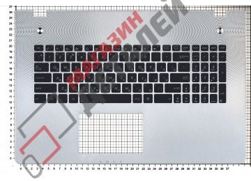 Клавиатура (топ-панель) для ноутбука ASUS N76V черная с серебристым топкейсом под подсветку